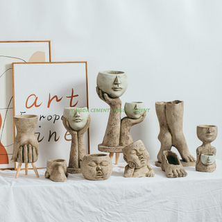 Wholesale Creative Design Matte Face Flower Pot Home Decorative Cement Succulent Planter Pot