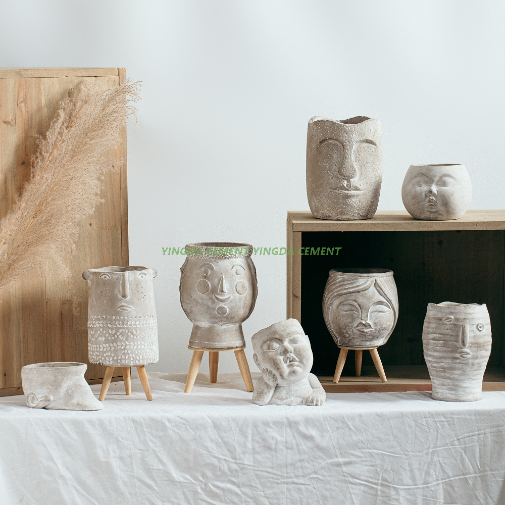 Fashion Creative Design Head Face Succulent Pot Matte Cute Cement Flower Pots for Decoration