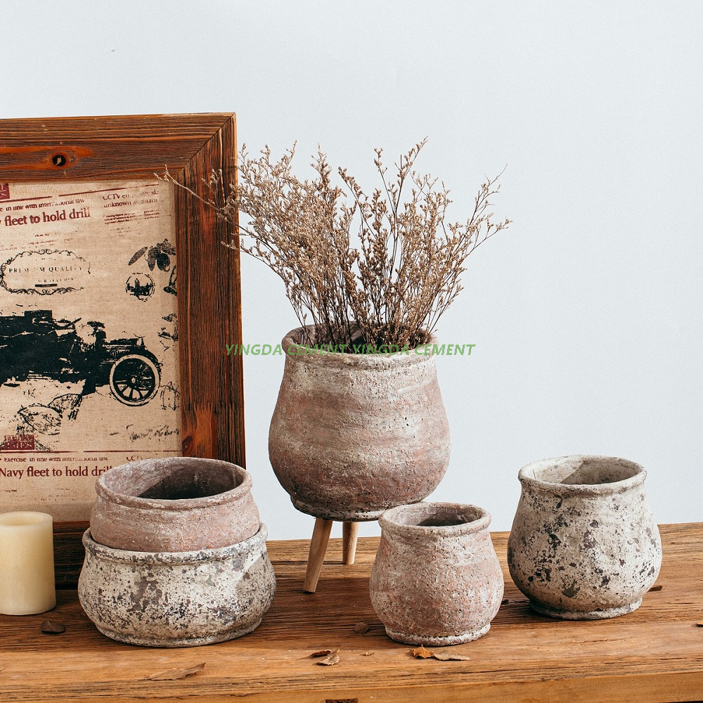 Home Garden Antique Cement Plant Pot Matte Table Flower Pots Planter