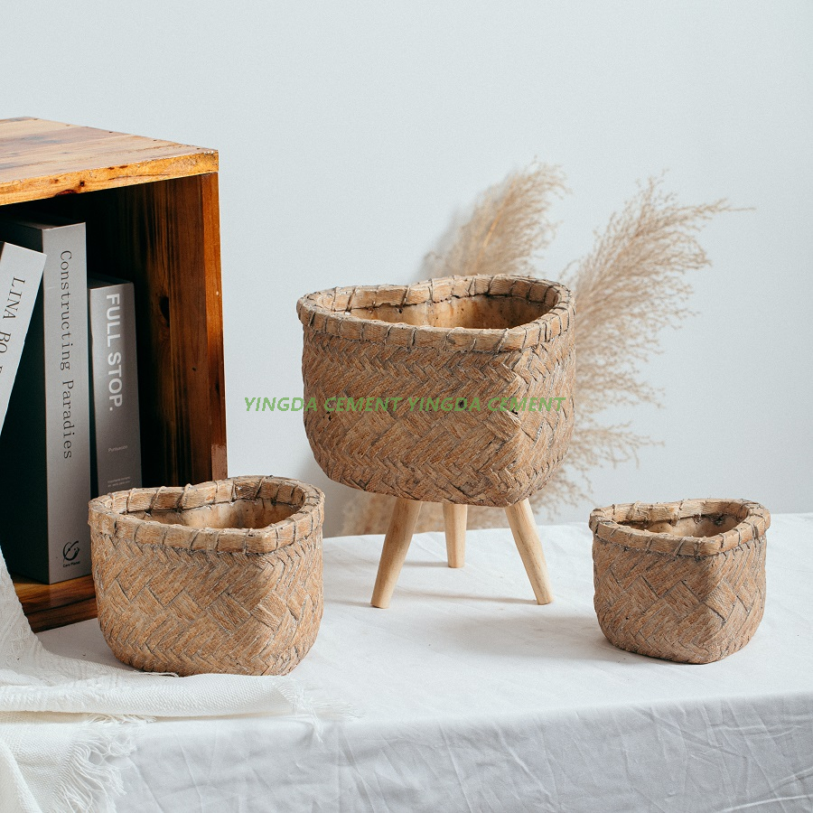 Flower Cement Planter Garden Pot Bamboo Woven View Flower Pots & Planters