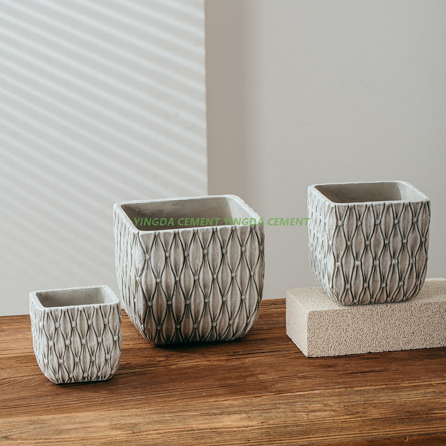 Antique Decorative Flower Cement Planter Garden Pot Bamboo Woven View Indoor Plant Pot for Planting Flower Pots & Planters