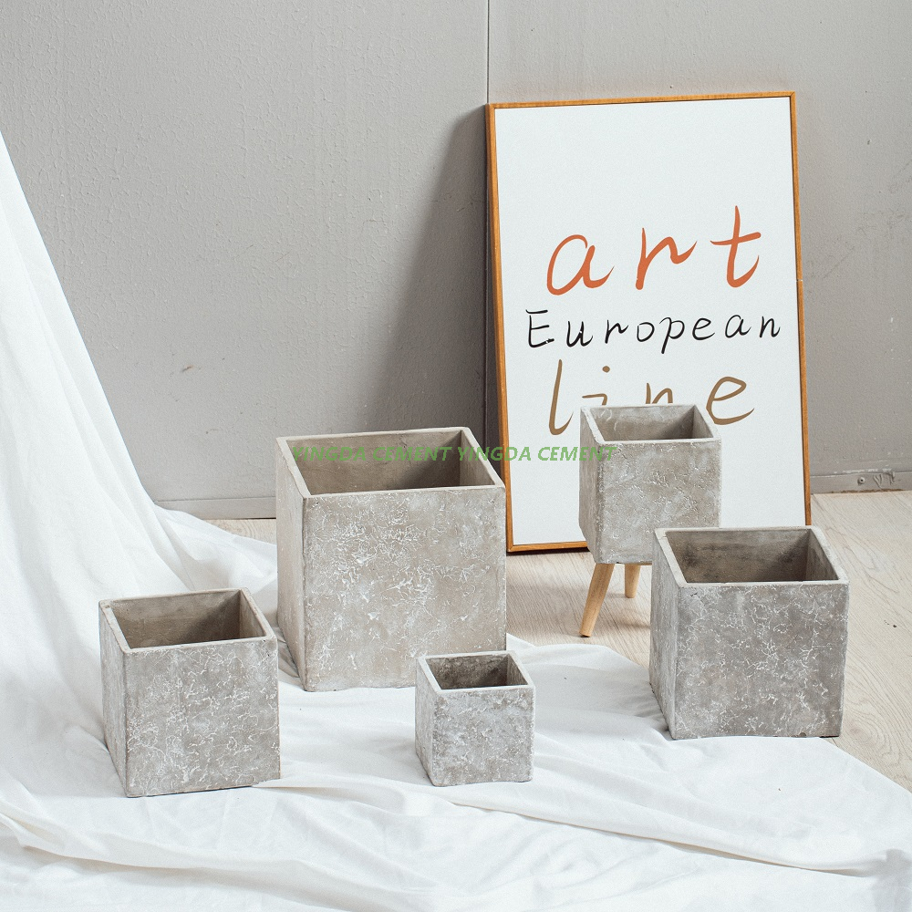 Cement Square Plant Pots Wedding Decoration Matte Cement Flower Pot