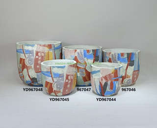 Round Pot with Decal Cement Flower Pot