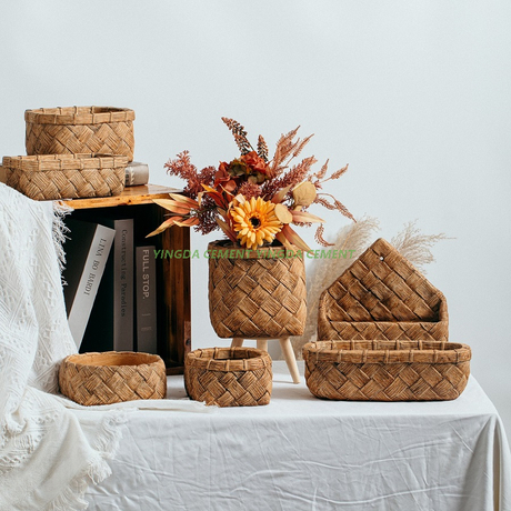 Modern Handmade Woven Basket Design Garden Decorative Cement Flower Pot for Indoor Planters