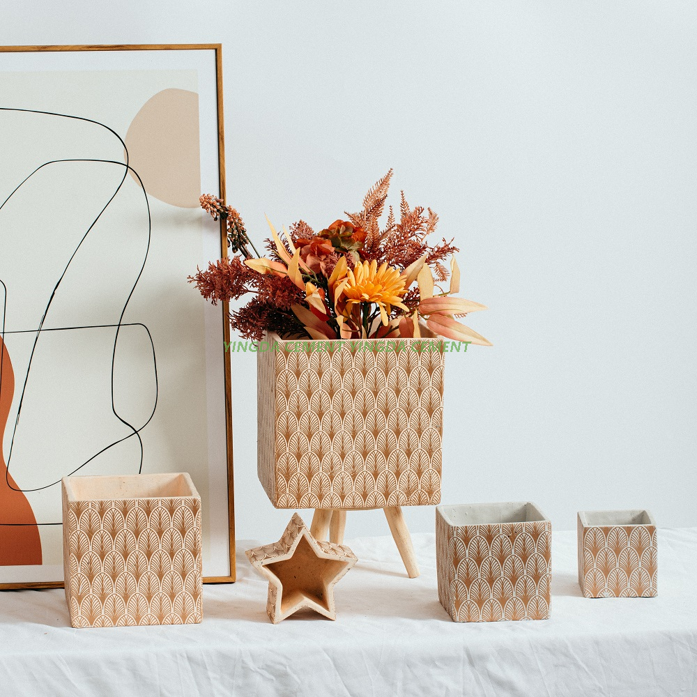 Succulent Pots Square Cement Pot with decal for Plant