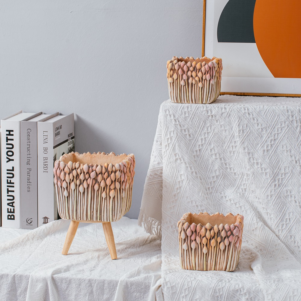 balcony decor cactus succulent potted plant green color cement flower pots for plants