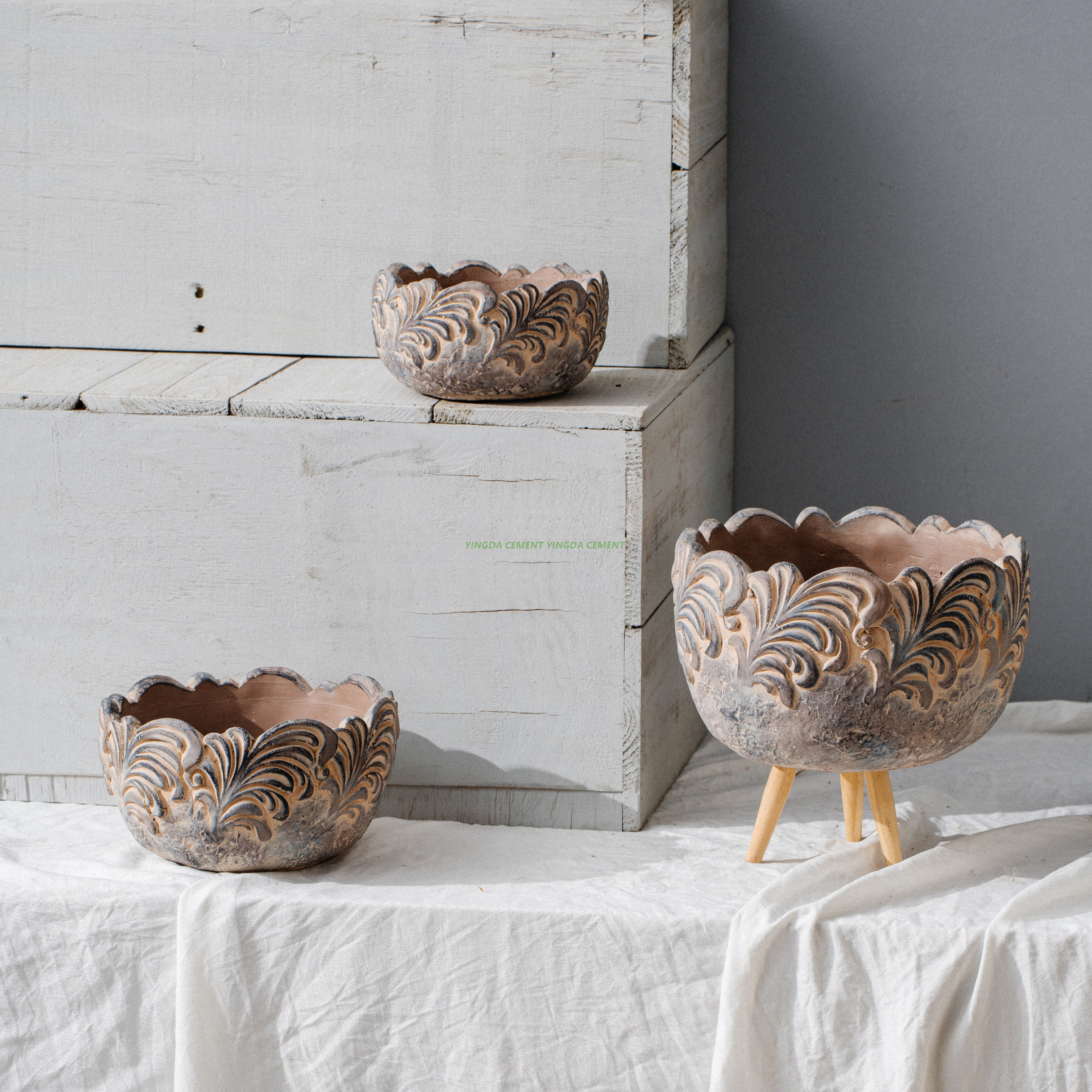 cement decorative indoor desk flower pots cactus succulent plant pot with pattern