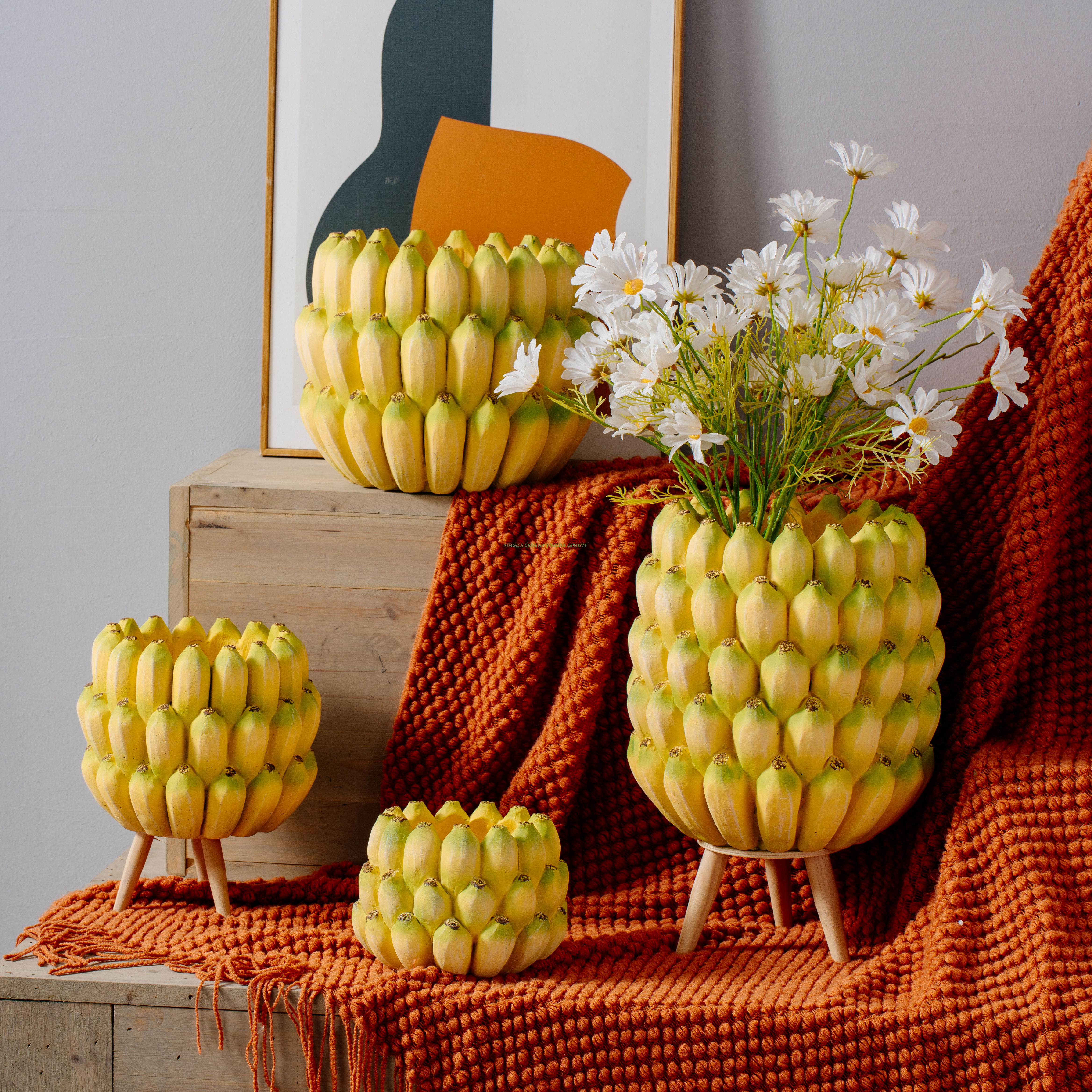 Vase Flower Cement Pot Banana Planter Decorative Table Decor Fruit Succulent Vases Centerpiece Art Ornament