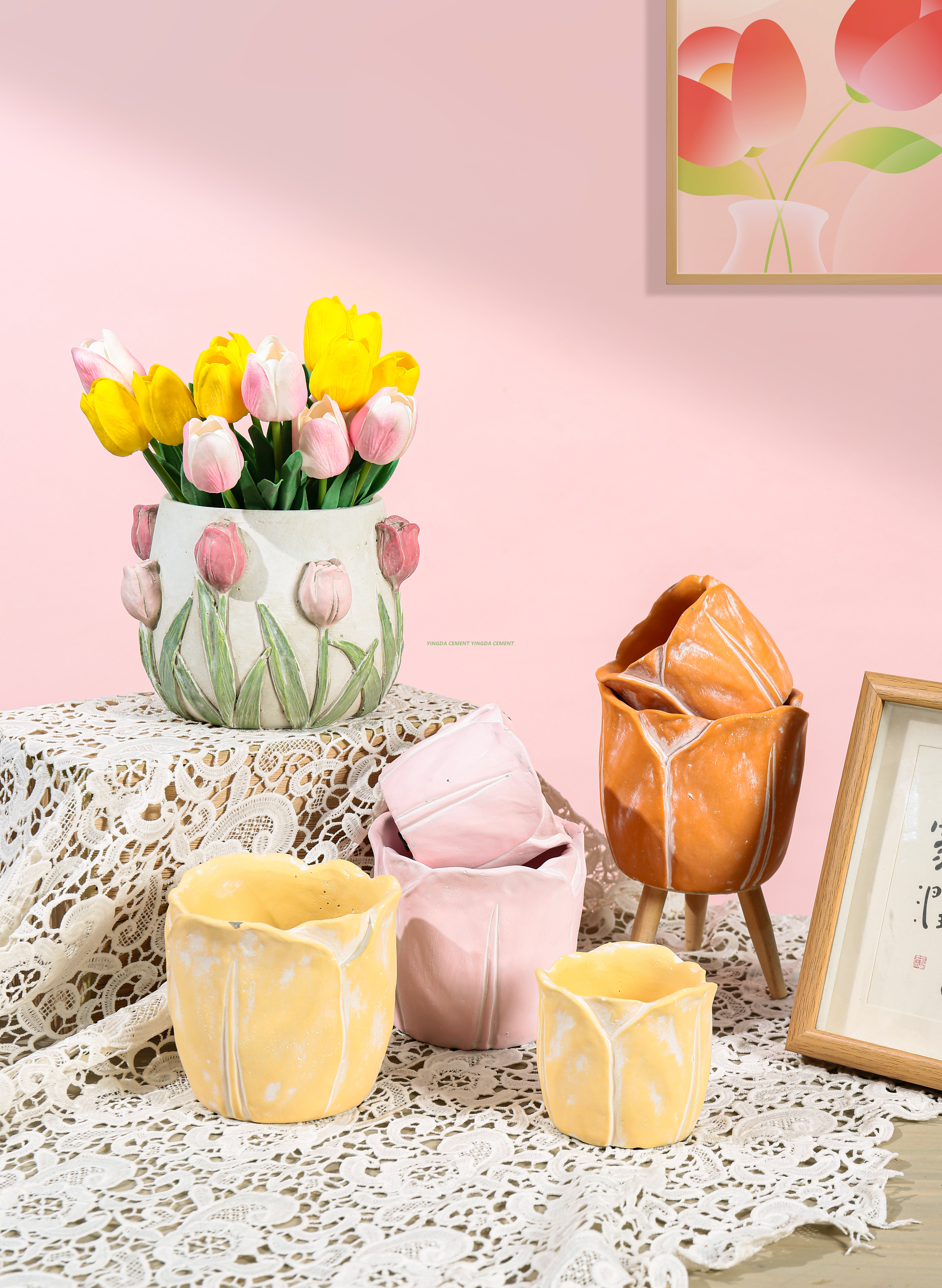Cement Tulip-shaped Planter Garden Home Decoration Cement flower pot