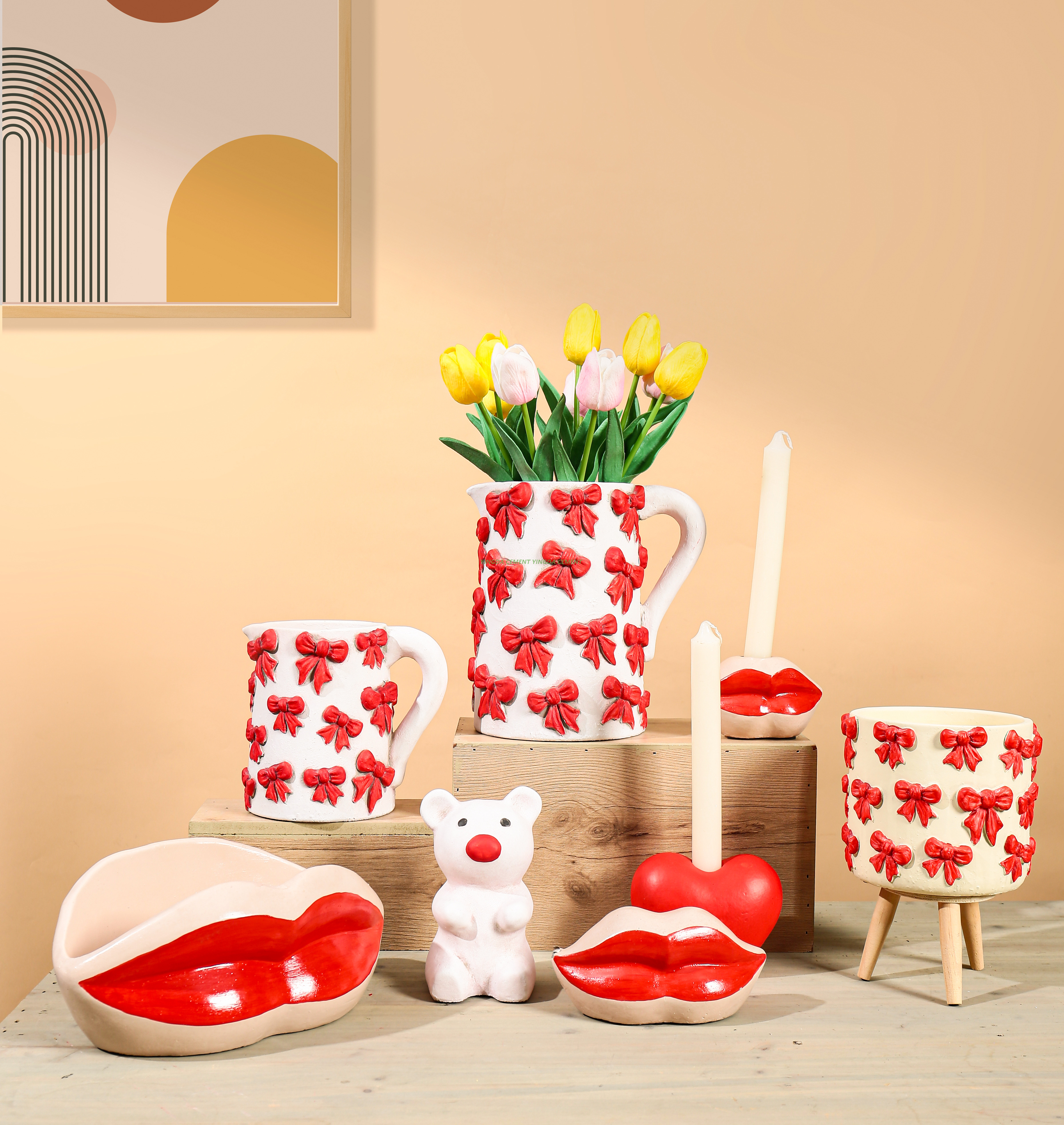 Bow Tie Ceramic Flower Pot Bowknot Vase Home Decor for Living Room and Garden Decor
