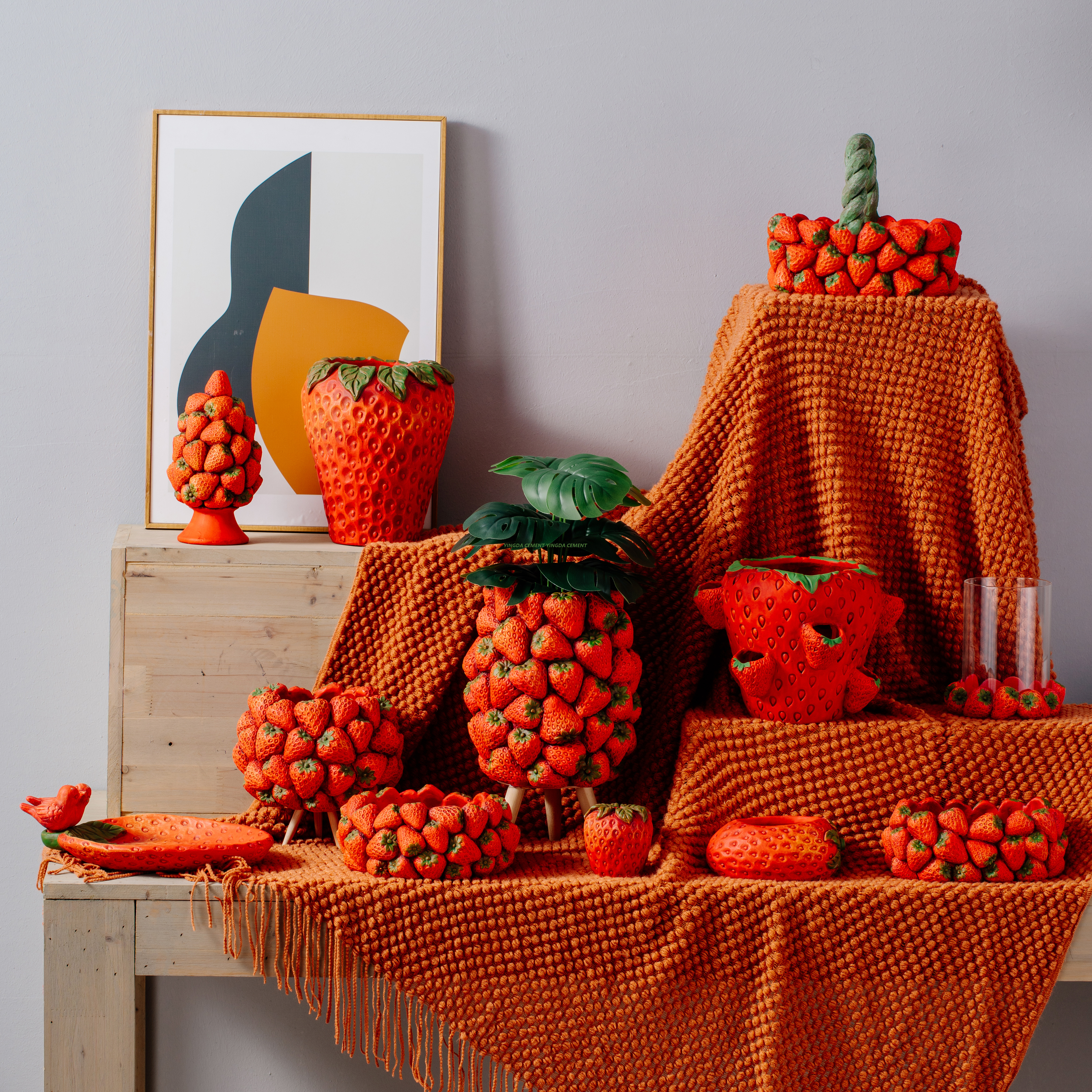 Succulent Pots for Gardening Rustic Style Indoor Outdoor Decor Cement Strawberry Garden Pot