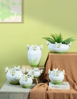 New Design Modern Balcony Decorative Concrete Pots butterfly Embossed Cement Pots for Home Garden