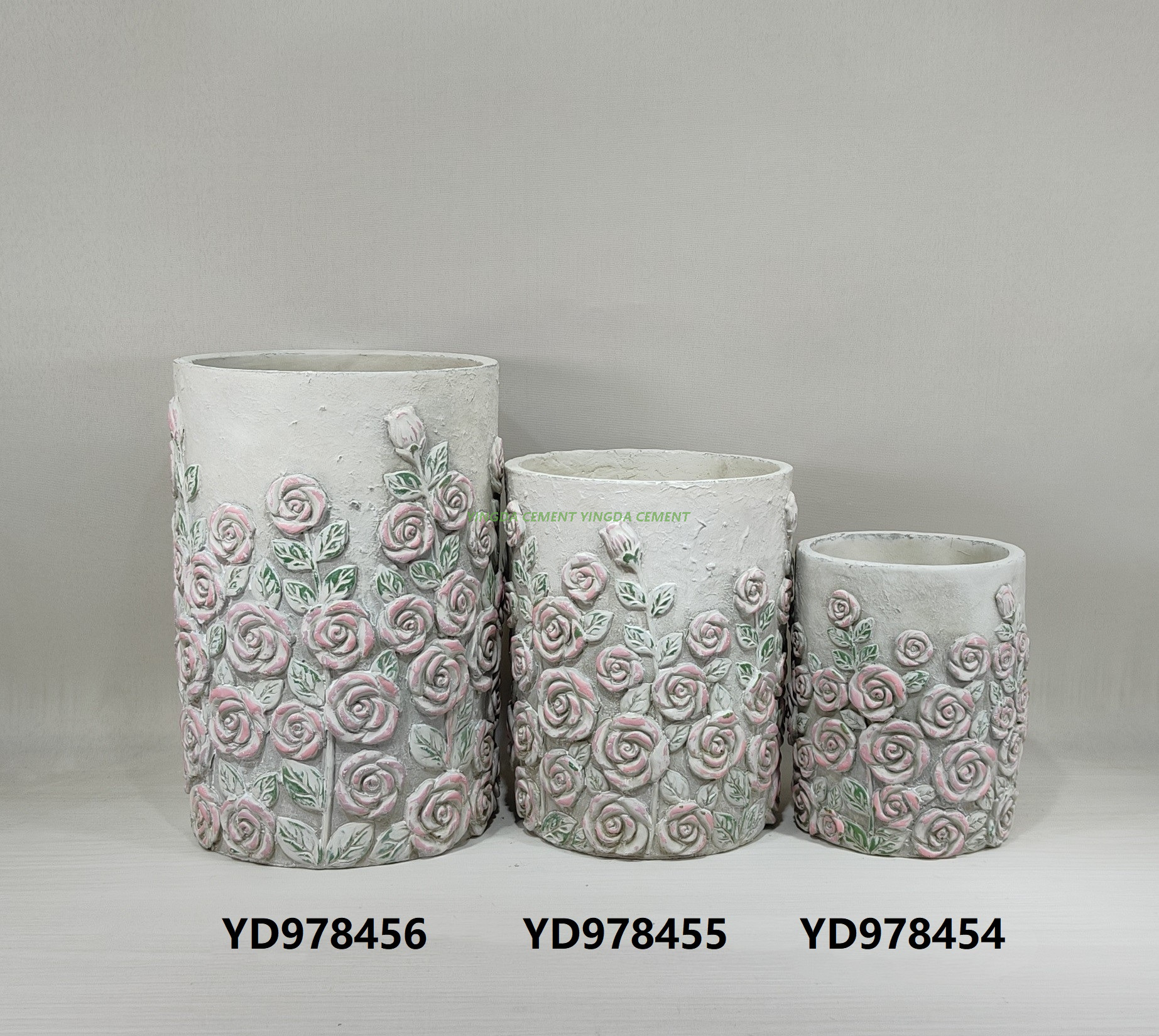 Wholesale Rose Shape Planter Garden Flower Pot Container for Sale Elegant Gray Outdoor Cement Planters