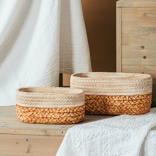 Hot sale modern home decoration bamboo woven design classical matte cement oval planter succulent flower pots