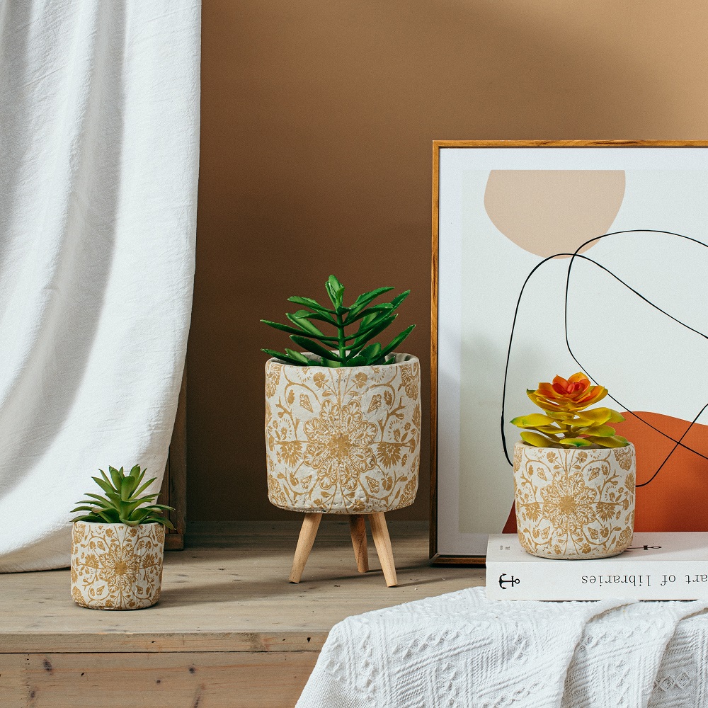 Modern custom logo cylinder balcony bonsai pot hand crafted cement garden small succulent pots