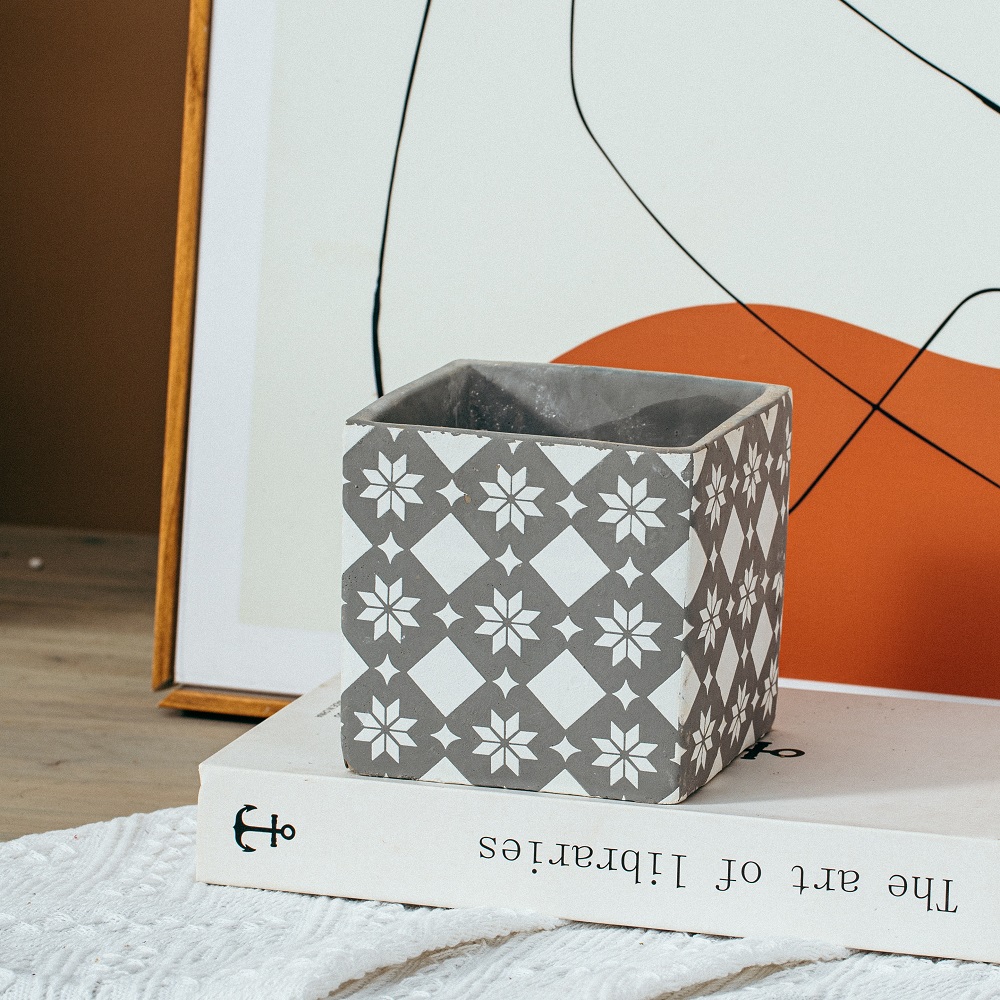 Indoor office decoration black succulent bonsai pot matte small cement flower pots for tabletop