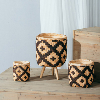 Factory direct garden decoration plant pots bamboo woven handmade cement flower pot for plant