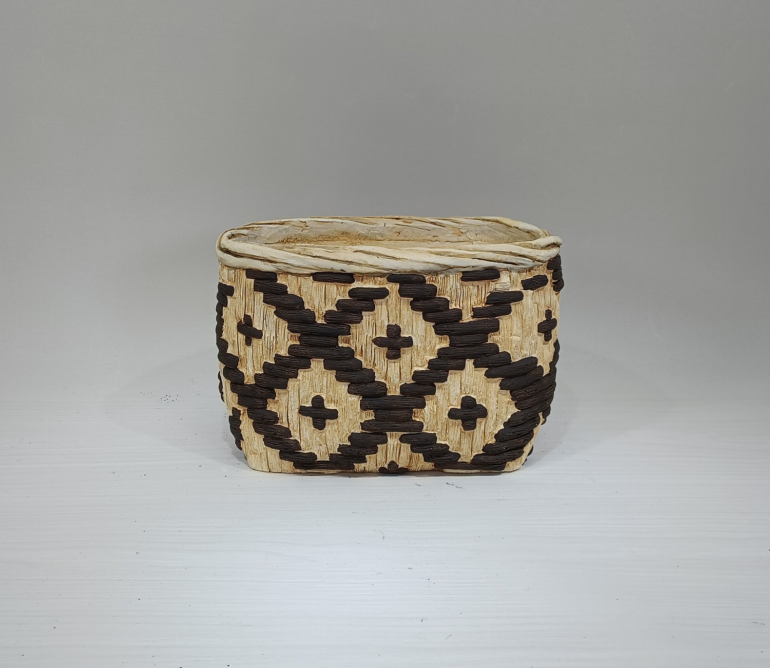 Special design bamboo woven design courtyard outdoor concrete bonsai pot planter cement flower pots