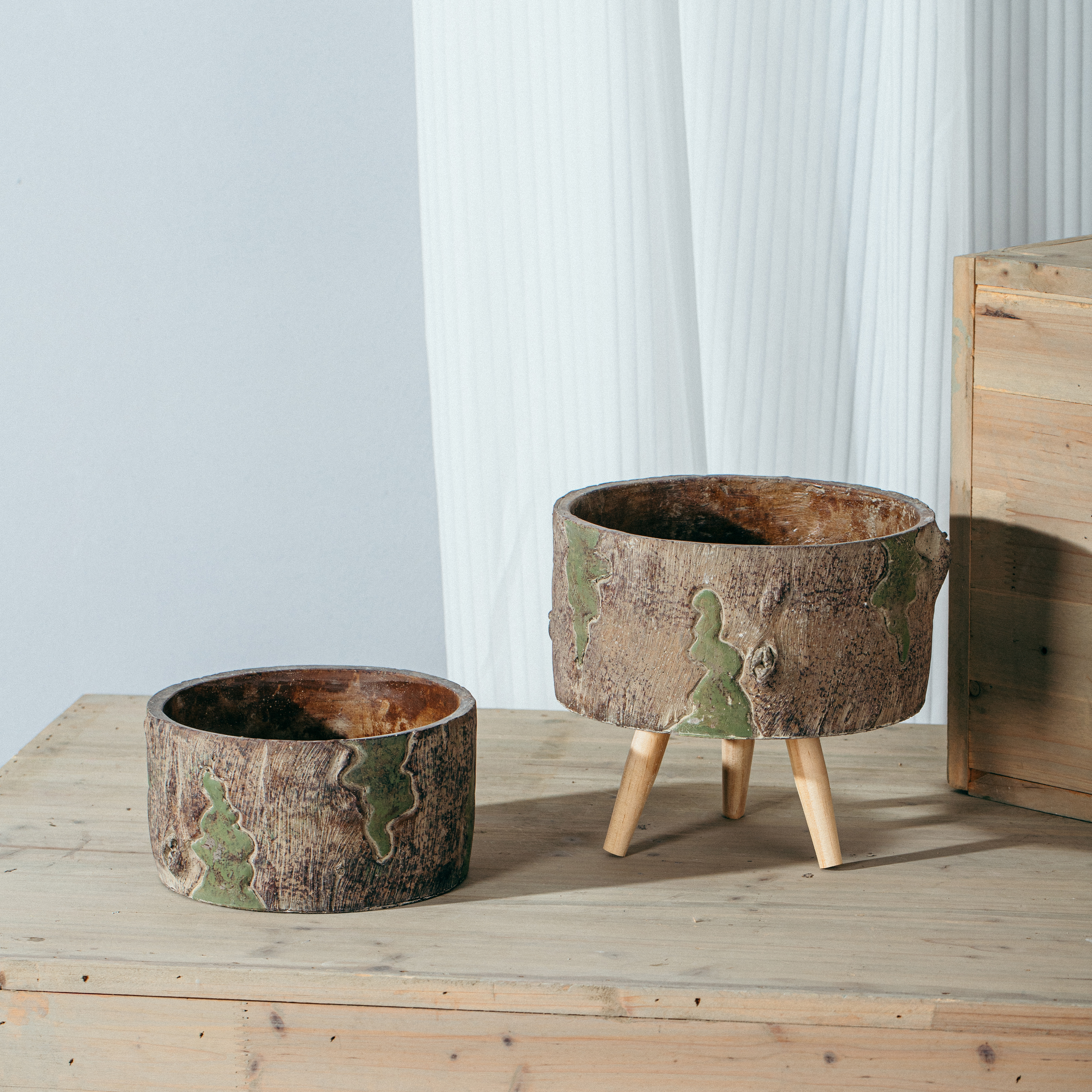 Pastoral handmade decoration tree design wholesale plant pots cement flower pot for garden