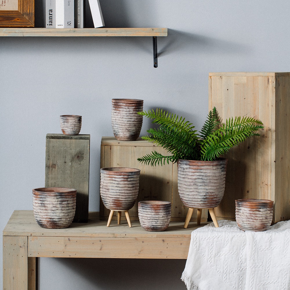 Pastoral style square shape terracotta clay plant pots matte cement pot for garden decor