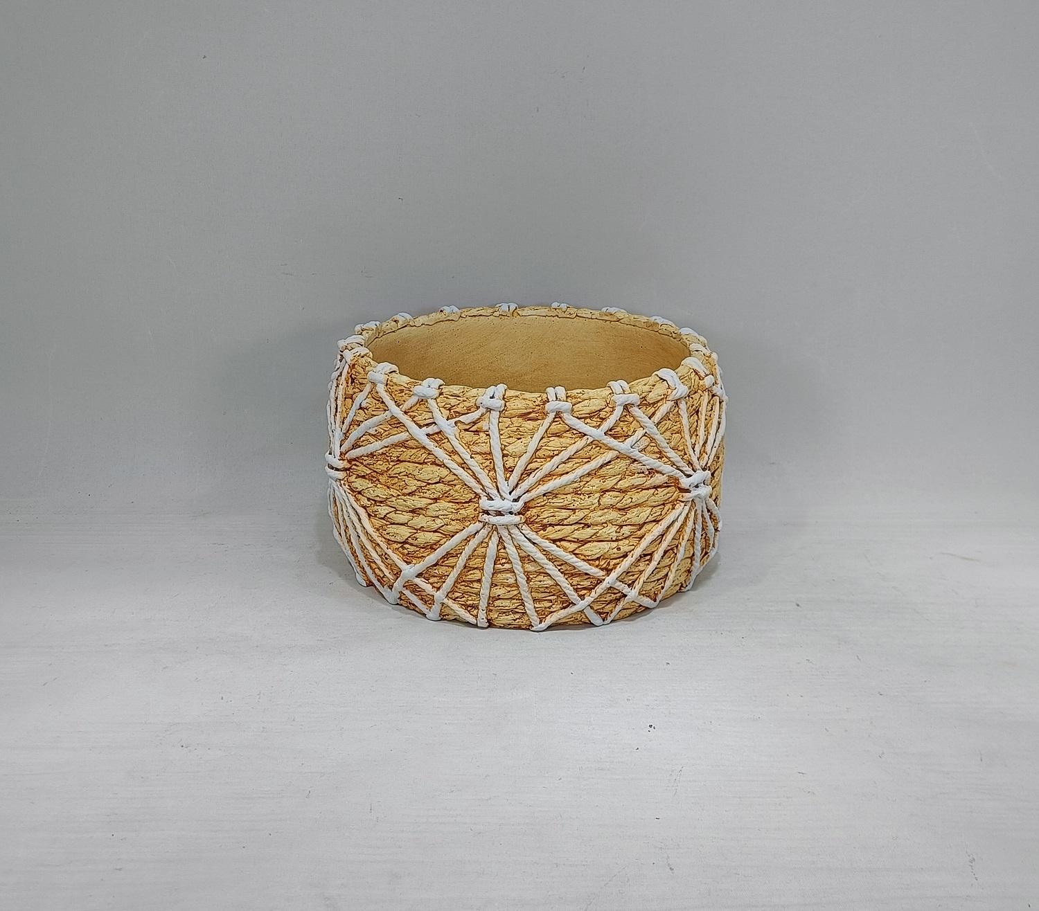 Bamboo woven design hand make concrete bonsai pot planter cement flower pots