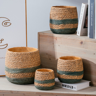Manufacturers cheap handmade bamboo woven design garden outdoor decorative cement indoor plant pots