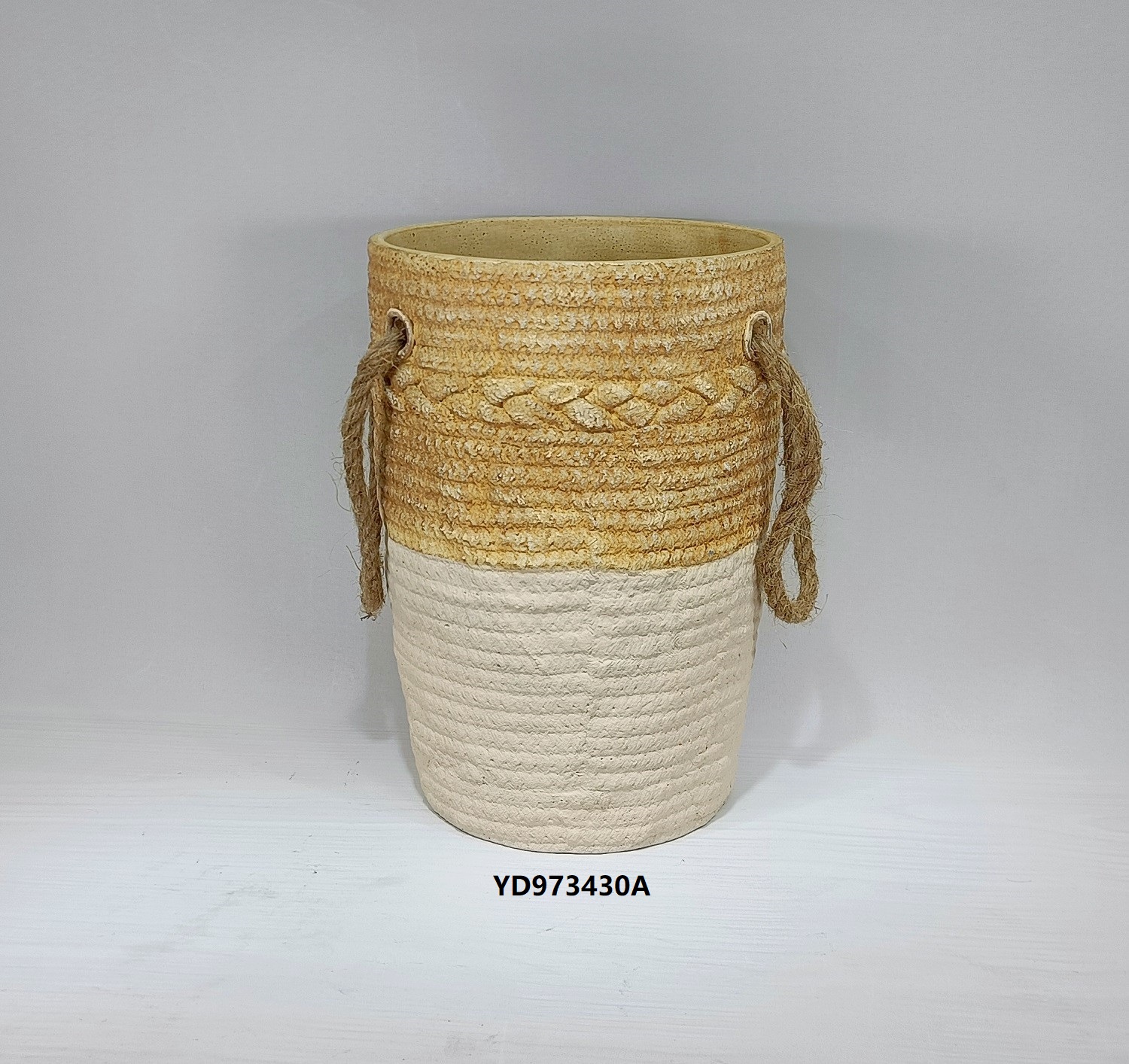 home garden decoration cement flower planter pots with jute handle