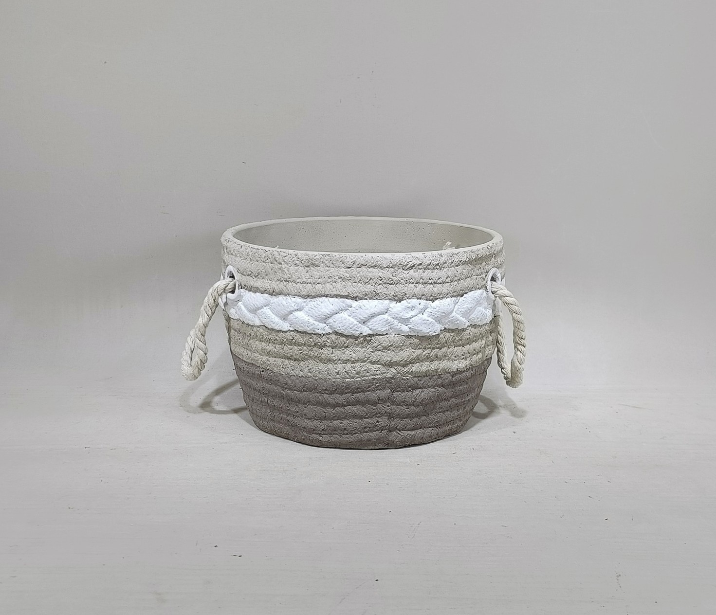 Modern nordic home decor indoor bonsai plants succulent pot cement flower pots with jute handle
