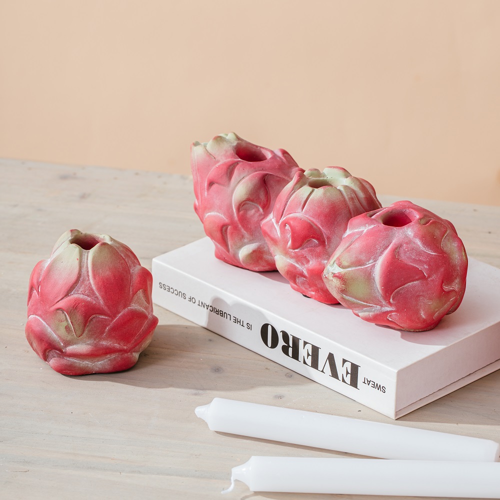  Embossed modern cement candle holder fruits design Dragon fruit shape candle holder for gift crafts