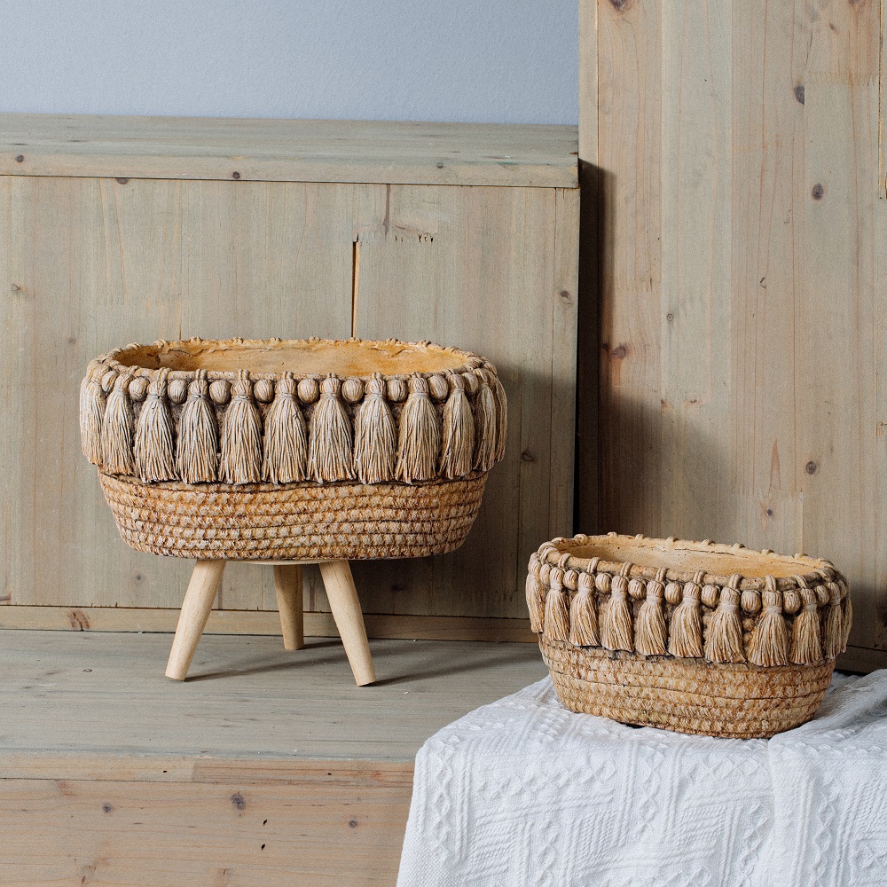 Creative embossed indoor outdoor decorative oval shape concrete succulent pots garden cement flower pot