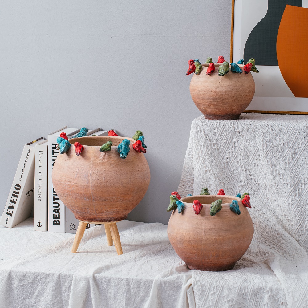 Many Birds embosses design modern decorative garden pot cement flower pot