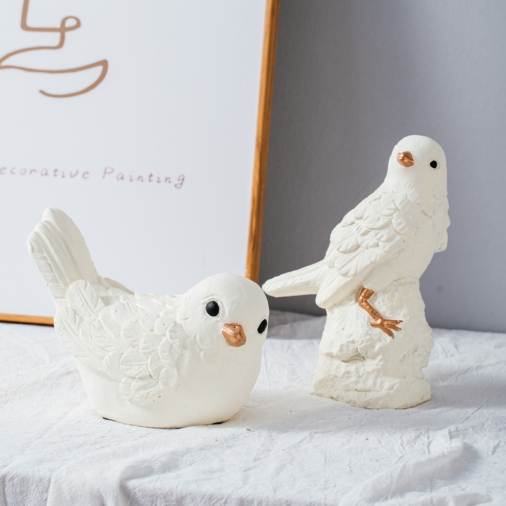 Bird design matte cement home decor ivory color animal shape decoration ornaments 