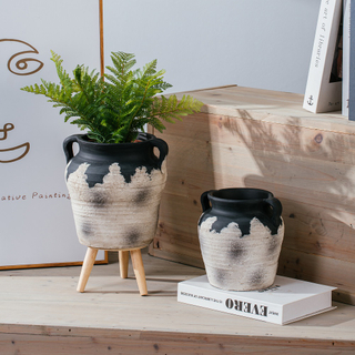 Home garden suppliers wholesale cement plant pots Matte Succulent Planters Decorative Flower Pot with Double Handles