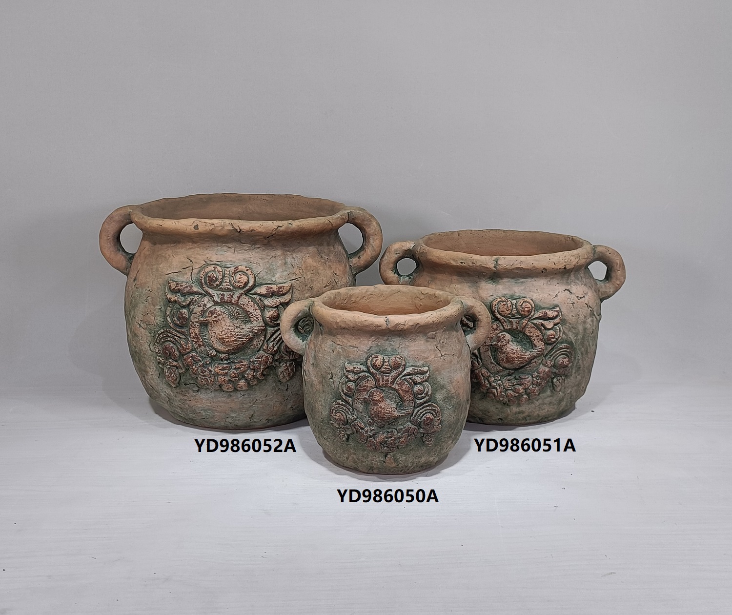 Round matte terracotta color garden decoration cement plant pots with double handles