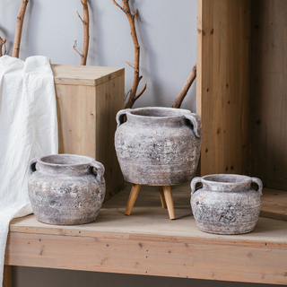 Natural pastoral garden antique with decal cement flowerpot with ear decorative plant pots 