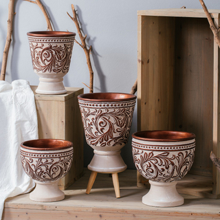 Retro style embossed concrete urn pots Vintage home decoration cement flower urn pots