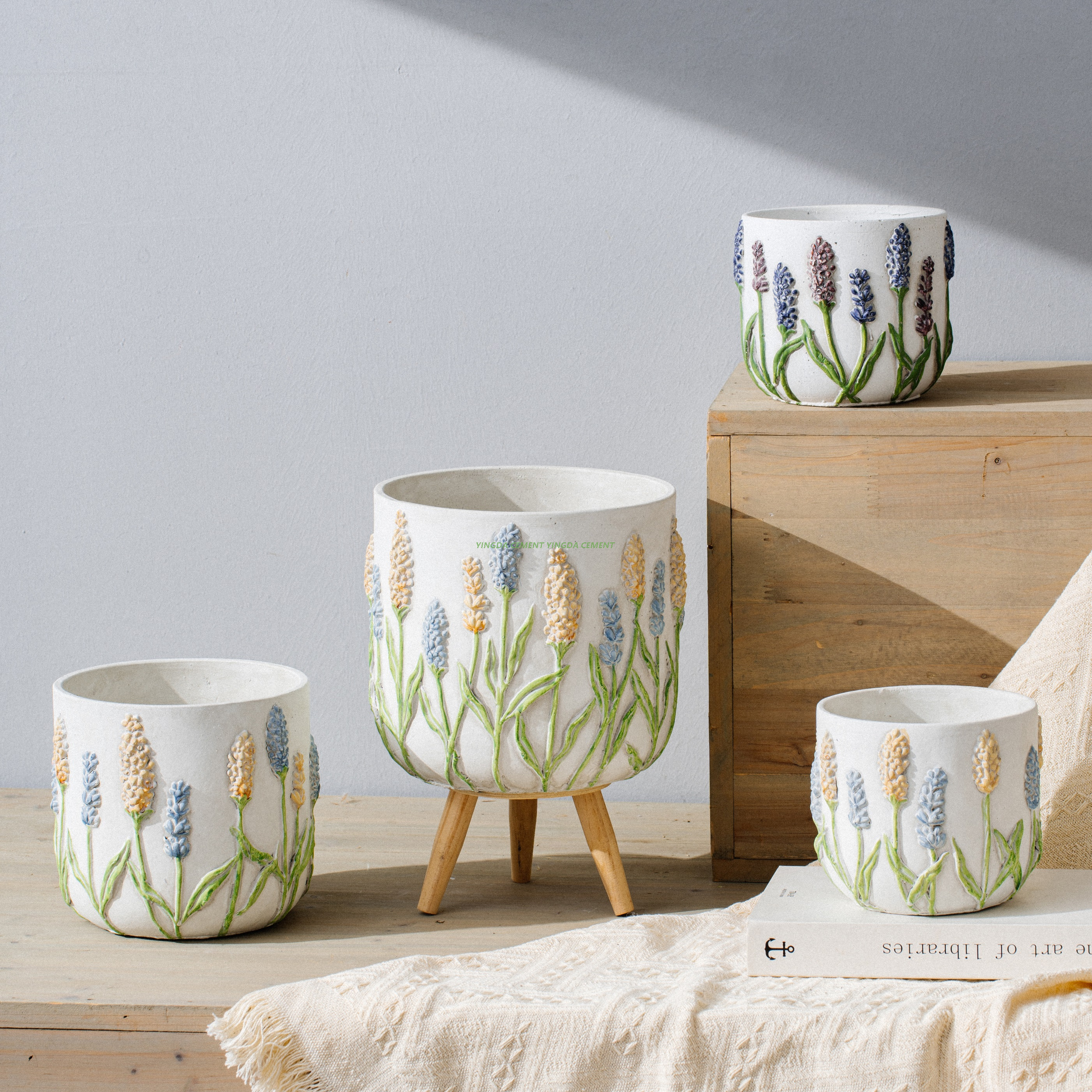 Custom Size Logo Nordic Puffed Ridge Concrete Cement Planter Plant Flower Succulent Cactus Pots