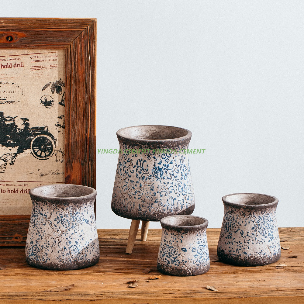 Retro Style Custom Logo Decal Design Cactus Plant Pots Desktop Decorative Cement Flower Pot