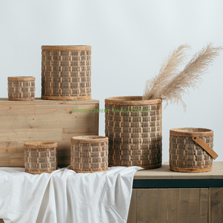 Hot Selling Creative Bamboo Weaving Design Home Garden Decorative Cement Flower Pot for Plant