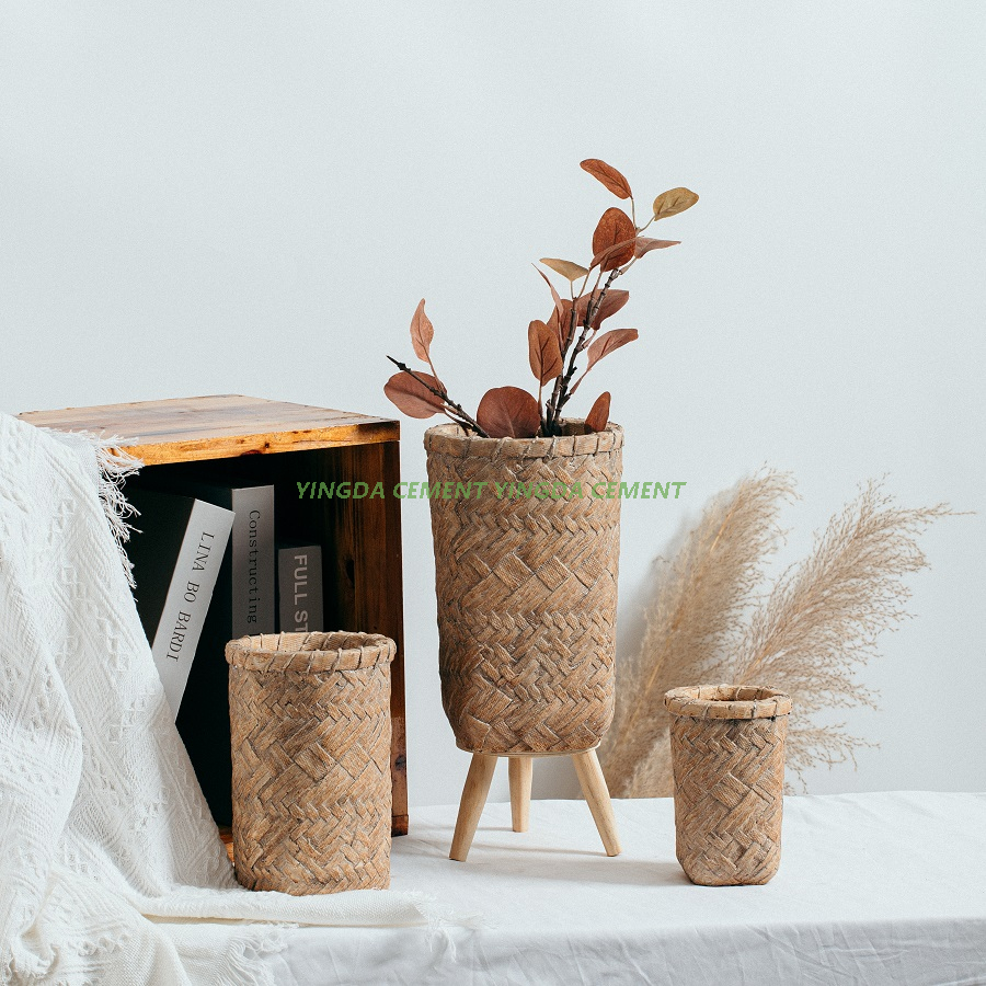 Flower Cement Planter Garden Pot Bamboo Woven View Flower Pots & Planters