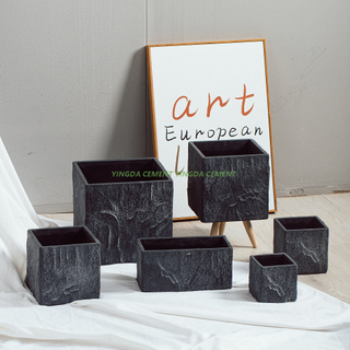  Stone Texture Dark Grey Indoor Concrete in Square Shape Cement Flower Pot