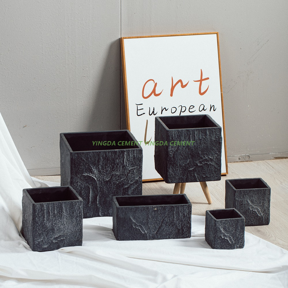 Stone Texture Dark Grey Indoor Concrete in Square Shape Cement Flower Pot