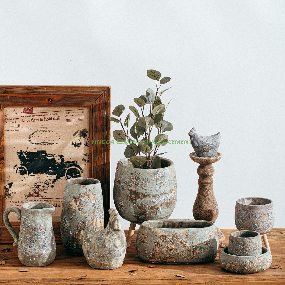 Home Garden Antique Cement Plant Pot Matte Table Flower Pot Planter