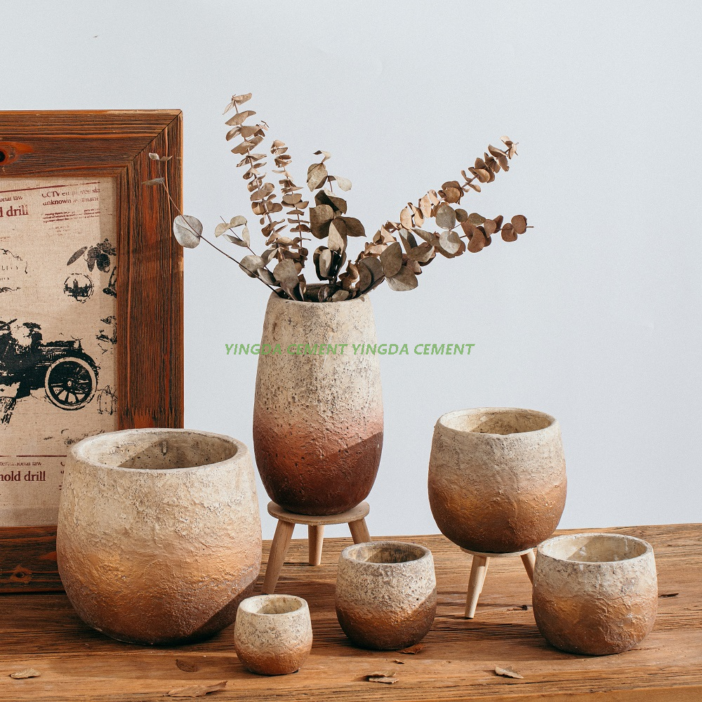 Round Shape Balcony Bonsai Pot Cement Garden Succulent Flower Pots