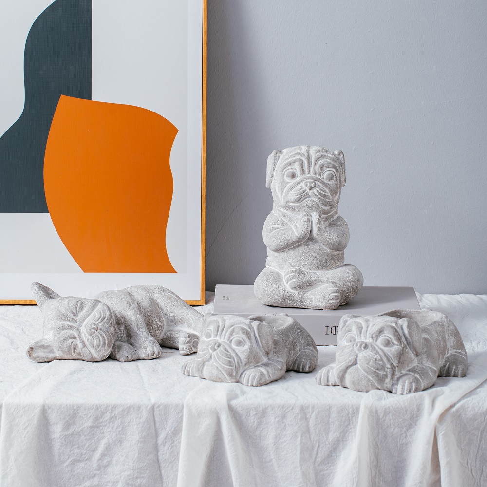 cute dog design cement home decoration animal shape cement decor ornament in Yoga looking