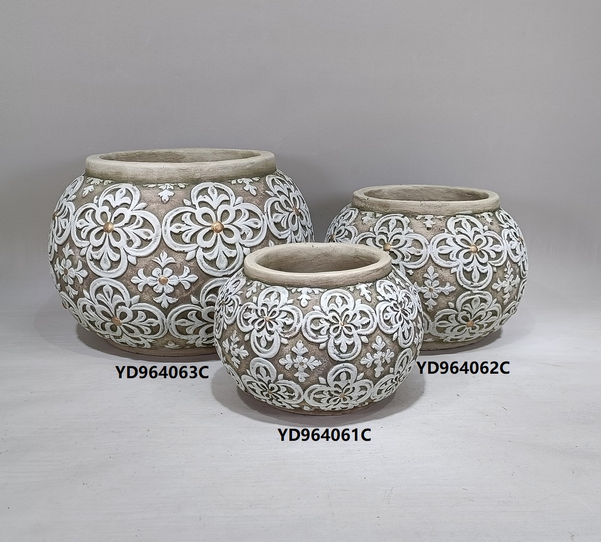 Ball shape decorative indoor outdoor cement pot embossed succulents flower pots planter for home decor