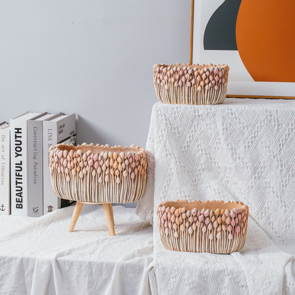 Creative emboss design succulent planters container green concrete flower pot molds cement pot