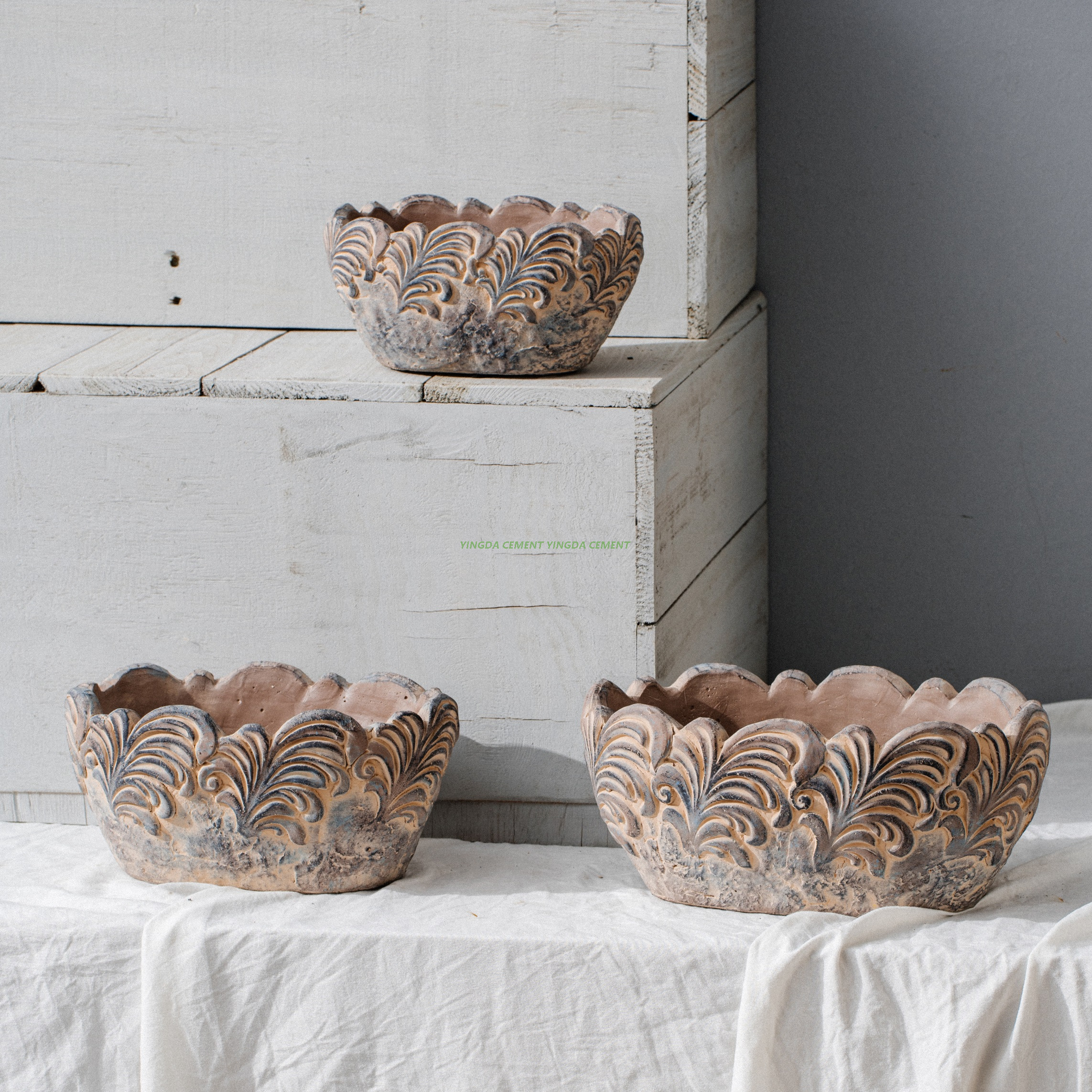 cement decorative indoor desk flower pots cactus succulent plant pot with pattern