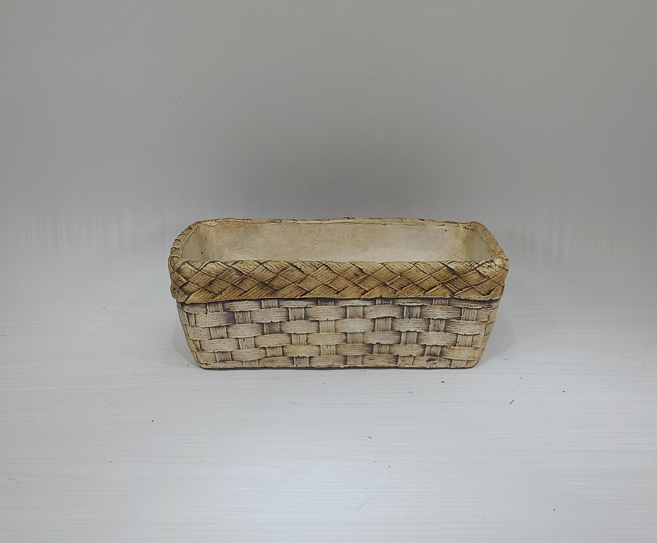 Nordic rustic style bamboo woven design cement pots home garden rectangle retro decoration cement flower pot