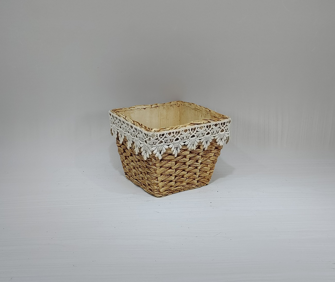 High quality rustic style bamboo weaving design cement pottery flower garden planters pot for plants